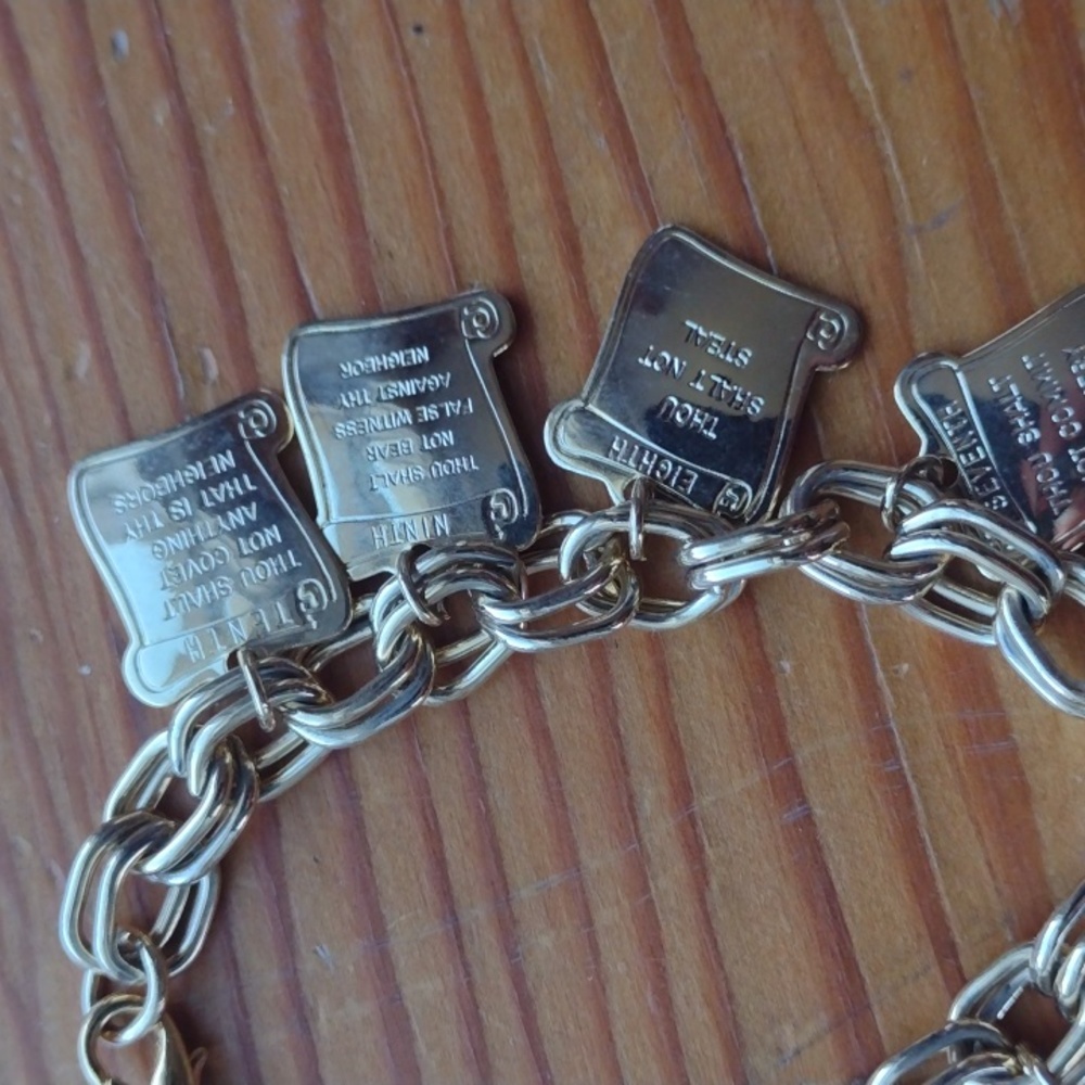 Gold Plate Ten Commandments Scroll Bracelet - image 4